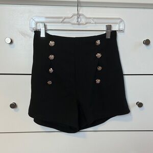 SHEIN Black High Waist Shorts with Button Details